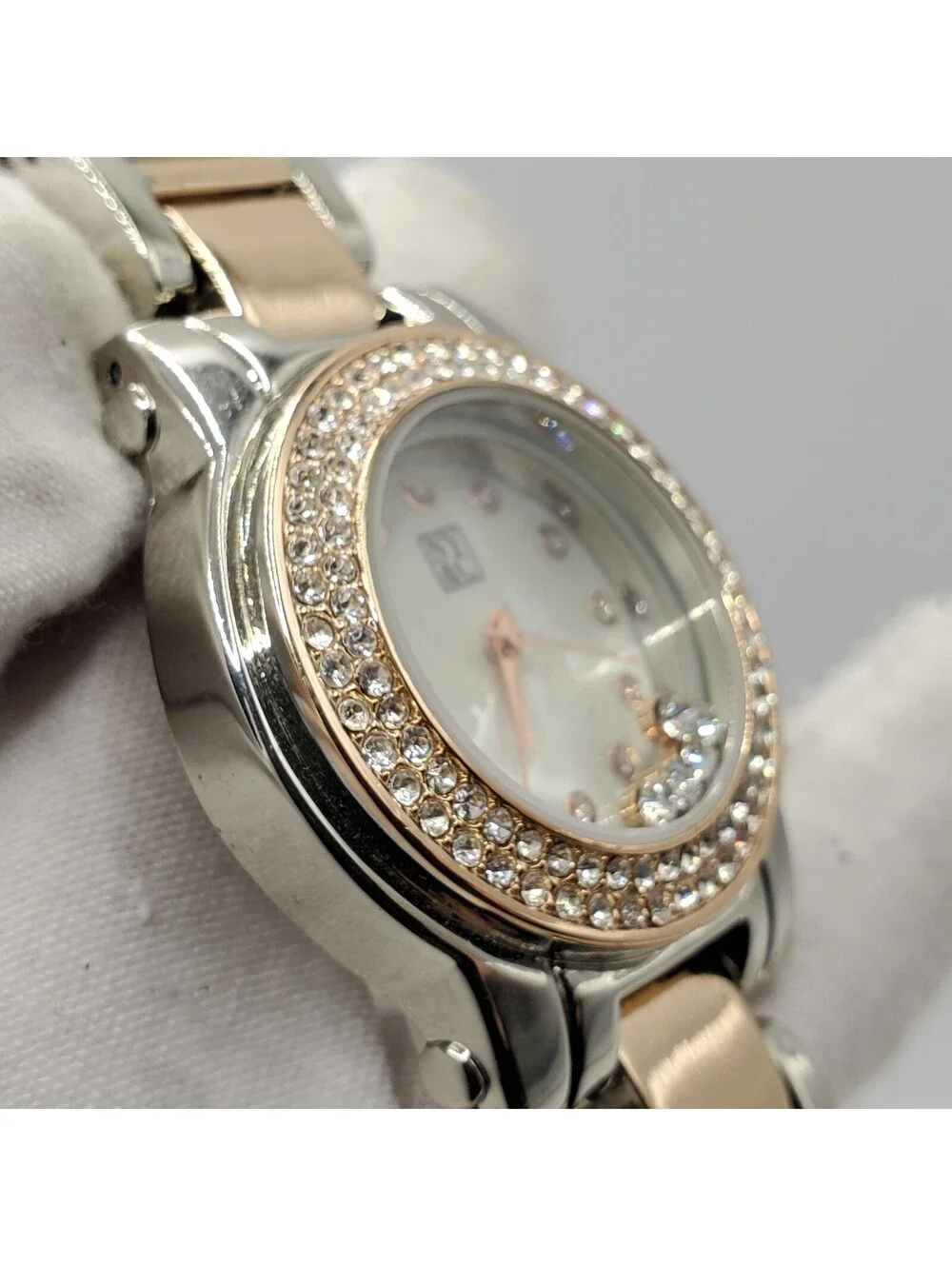 NY&C Rhinestone Womens Watch 34mm Two Tone New Battery